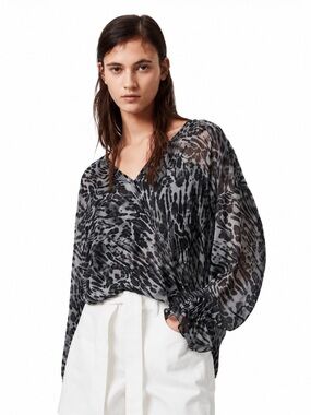 All Saints “Penny Ambient” Animal Print Chiffon Blouse Medium New Without Tags!